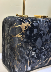 Luxury Marble-Print Evening Clutch with Gold Handles – Elegant Designer Handbag for Parties & Events